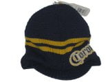 Corona Navy & Yellow Stripe Cable Knit Billed Beanie Hat